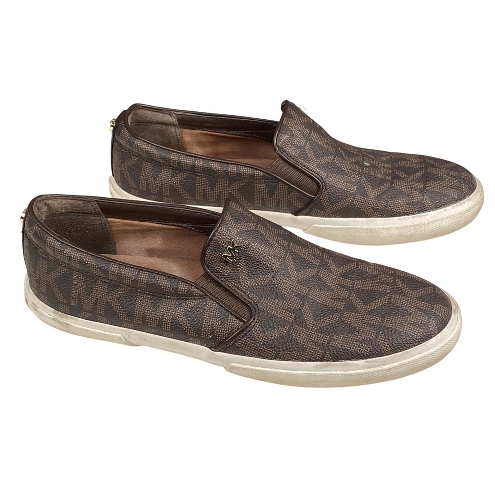 Michael Kors Keaton Brown MK Monogram Slip On Sneakers Womens Size 7M 43F5KTFP1B